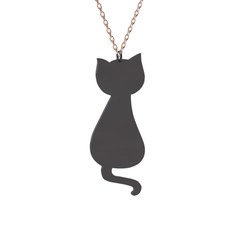 Tarçın Kedi Kolye - 925 ayar siyah rodyum kaplama gümüş kolye (40 cm rose altın rolo zincir) #1v3n5ec