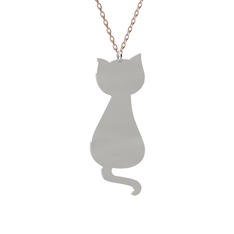 Tarçın Kedi Kolye - 18 ayar beyaz altın kolye (40 cm rose altın rolo zincir) #4yik1c