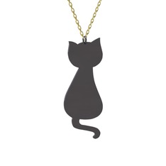 Tarçın Kedi Kolye - 925 ayar siyah rodyum kaplama gümüş kolye (40 cm altın rolo zincir) #68258z