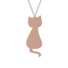 Tarçın Kedi Kolye - 14 ayar rose altın kolye (40 cm beyaz altın rolo zincir) #acku6r