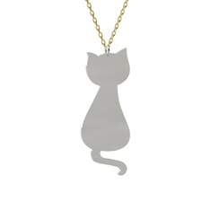 Tarçın Kedi Kolye - 14 ayar beyaz altın kolye (40 cm gümüş rolo zincir) #jqqgv7