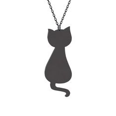 Tarçın Kedi Kolye - 925 ayar siyah rodyum kaplama gümüş kolye (40 cm gümüş rolo zincir) #pcrmg