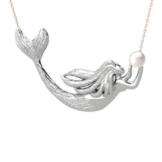 Pequod Deniz Kızı Kolye - Inci 18 ayar beyaz altın kolye (40 cm gümüş rolo zincir) #1cy455r