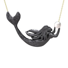 Pequod Deniz Kızı Kolye - Inci 925 ayar siyah rodyum kaplama gümüş kolye (40 cm altın rolo zincir) #1q2a8vj