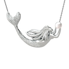 Inci 14 ayar beyaz altın kolye (40 cm gümüş rolo zincir)