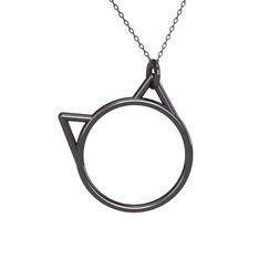 Pisica Kedi Kolye - 925 ayar siyah rodyum kaplama gümüş kolye (40 cm gümüş rolo zincir) #1hem4kx