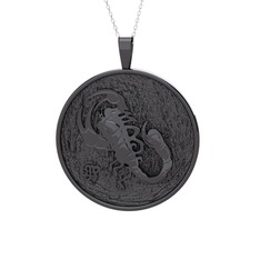 Amon Akrep Kolye - 925 ayar siyah rodyum kaplama gümüş kolye (40 cm gümüş rolo zincir) #pm34g2