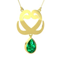 Çift Vav Kolye - Yeşil kuvars 8 ayar altın kolye (40 cm gümüş rolo zincir) #11l0j54