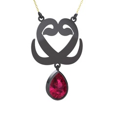 Rodolit garnet 925 ayar siyah rodyum kaplama gümüş kolye (40 cm altın rolo zincir)