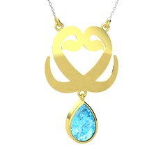 Çift Vav Kolye - Akuamarin 925 ayar altın kaplama gümüş kolye (40 cm beyaz altın rolo zincir) #13m5u