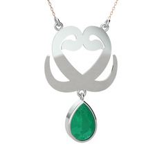 Çift Vav Kolye - Kök zümrüt 8 ayar beyaz altın kolye (40 cm rose altın rolo zincir) #14hpnln