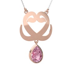 Çift Vav Kolye - Pembe kuvars 14 ayar rose altın kolye (40 cm gümüş rolo zincir) #15wv741