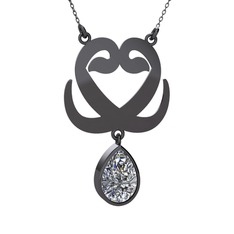 Çift Vav Kolye - Swarovski 925 ayar siyah rodyum kaplama gümüş kolye (40 cm gümüş rolo zincir) #170or1x