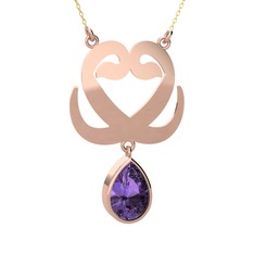 Çift Vav Kolye - Ametist 925 ayar rose altın kaplama gümüş kolye (40 cm altın rolo zincir) #173572p