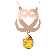 Çift Vav Kolye - Sitrin 18 ayar rose altın kolye (40 cm altın rolo zincir) #194s40c