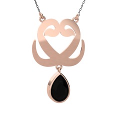 Çift Vav Kolye - Siyah zirkon 18 ayar rose altın kolye (40 cm gümüş rolo zincir) #1a27p2q