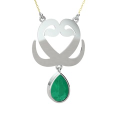 Çift Vav Kolye - Kök zümrüt 925 ayar gümüş kolye (40 cm altın rolo zincir) #1bx1bka