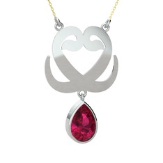 Çift Vav Kolye - Rodolit garnet 8 ayar beyaz altın kolye (40 cm altın rolo zincir) #1cguv55