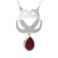 Çift Vav Kolye - Kök yakut 18 ayar beyaz altın kolye (40 cm rose altın rolo zincir) #1dbxkl4