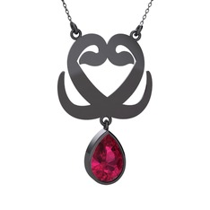 Çift Vav Kolye - Rodolit garnet 925 ayar siyah rodyum kaplama gümüş kolye (40 cm gümüş rolo zincir) #1egv90n
