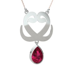 Rodolit garnet 18 ayar beyaz altın kolye (40 cm rose altın rolo zincir)
