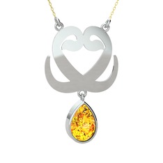 Çift Vav Kolye - Sitrin 8 ayar beyaz altın kolye (40 cm altın rolo zincir) #1ha6z6d