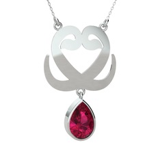 Rodolit garnet 18 ayar beyaz altın kolye (40 cm beyaz altın rolo zincir)