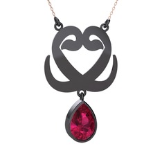Çift Vav Kolye - Rodolit garnet 925 ayar siyah rodyum kaplama gümüş kolye (40 cm gümüş rolo zincir) #1i2onox