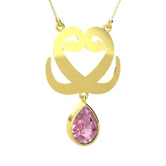 Pembe kuvars 8 ayar altın kolye (40 cm gümüş rolo zincir)