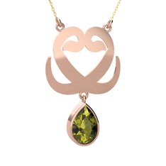 Çift Vav Kolye - Peridot 18 ayar rose altın kolye (40 cm altın rolo zincir) #1i86vkf
