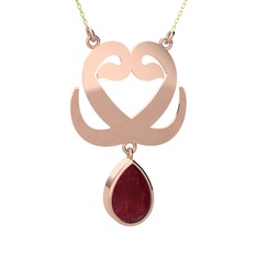 Çift Vav Kolye - Kök yakut 18 ayar rose altın kolye (40 cm altın rolo zincir) #1iub7ln