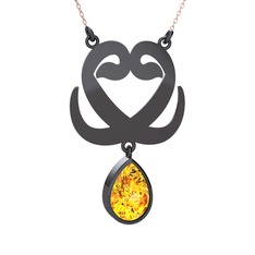 Çift Vav Kolye - Sitrin 925 ayar siyah rodyum kaplama gümüş kolye (40 cm rose altın rolo zincir) #1jrv19