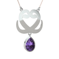 Çift Vav Kolye - Ametist 925 ayar gümüş kolye (40 cm rose altın rolo zincir) #1l3hsk