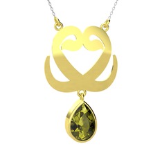 Peridot 14 ayar altın kolye (40 cm beyaz altın rolo zincir)