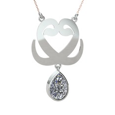 Çift Vav Kolye - Swarovski 18 ayar beyaz altın kolye (40 cm rose altın rolo zincir) #1owbbsn