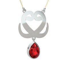 Çift Vav Kolye - Garnet 14 ayar beyaz altın kolye (40 cm altın rolo zincir) #1pix64d