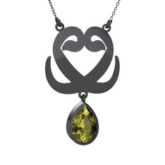 Çift Vav Kolye - Peridot 925 ayar siyah rodyum kaplama gümüş kolye (40 cm gümüş rolo zincir) #1pw927e