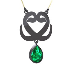 Çift Vav Kolye - Yeşil kuvars 925 ayar siyah rodyum kaplama gümüş kolye (40 cm altın rolo zincir) #1qfbsel