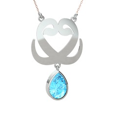 Çift Vav Kolye - Akuamarin 8 ayar beyaz altın kolye (40 cm rose altın rolo zincir) #1qx4zu8