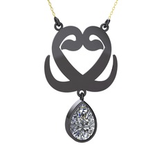Çift Vav Kolye - Swarovski 925 ayar siyah rodyum kaplama gümüş kolye (40 cm altın rolo zincir) #1ruu5qh