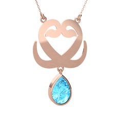Çift Vav Kolye - Akuamarin 14 ayar rose altın kolye (40 cm rose altın rolo zincir) #1ve020w