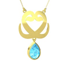 Akuamarin 8 ayar altın kolye (40 cm gümüş rolo zincir)