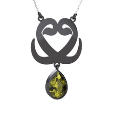 Çift Vav Kolye - Peridot 925 ayar siyah rodyum kaplama gümüş kolye (40 cm beyaz altın rolo zincir) #5cqclk