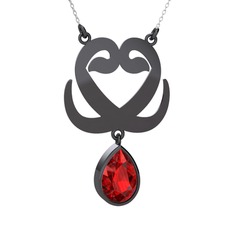 Çift Vav Kolye - Garnet 925 ayar siyah rodyum kaplama gümüş kolye (40 cm beyaz altın rolo zincir) #5le8f5