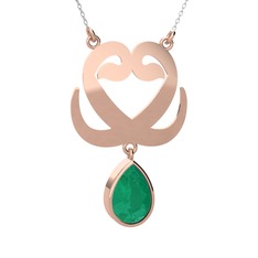 Çift Vav Kolye - Kök zümrüt 8 ayar rose altın kolye (40 cm gümüş rolo zincir) #7gqtvi