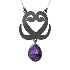 Çift Vav Kolye - Ametist 925 ayar siyah rodyum kaplama gümüş kolye (40 cm beyaz altın rolo zincir) #8l6w4w
