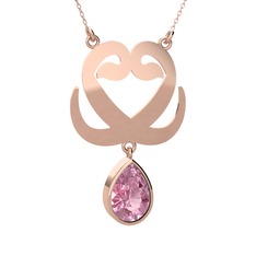 Çift Vav Kolye - Pembe kuvars 8 ayar rose altın kolye (40 cm rose altın rolo zincir) #8lo81n