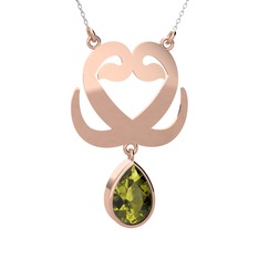 Peridot 14 ayar rose altın kolye (40 cm beyaz altın rolo zincir)