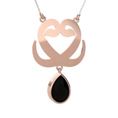 Çift Vav Kolye - Siyah zirkon 925 ayar rose altın kaplama gümüş kolye (40 cm beyaz altın rolo zincir) #9nrxe1