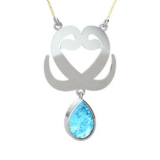 Çift Vav Kolye - Akuamarin 14 ayar beyaz altın kolye (40 cm altın rolo zincir) #a13x3c